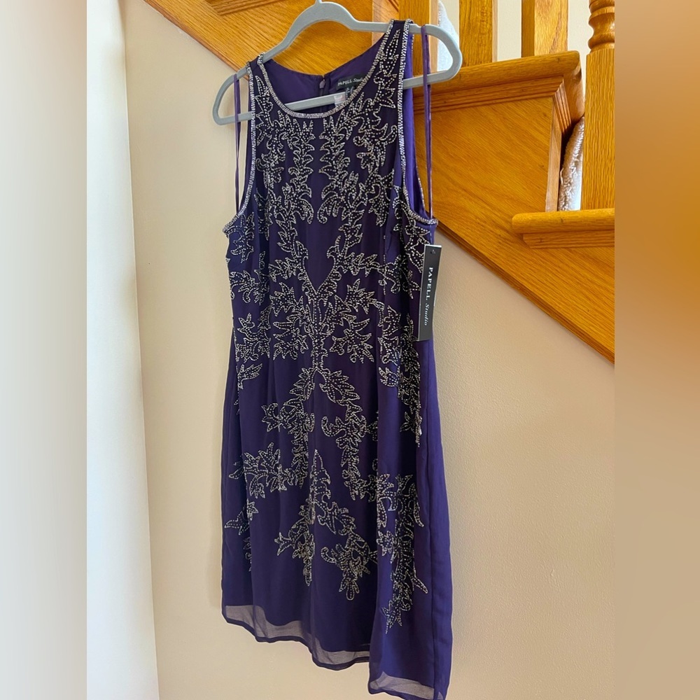 Women’s Formal Dress Size 18 PAPELL STUDIO Purple Halter Short Beaded Gown NWT